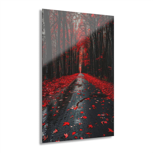 ColorFlow | Red Autumn Forest Metal Art Print | Moody Nature Artwork | Fall Landscape Decor | Dark Nature Decor | Scenic Art