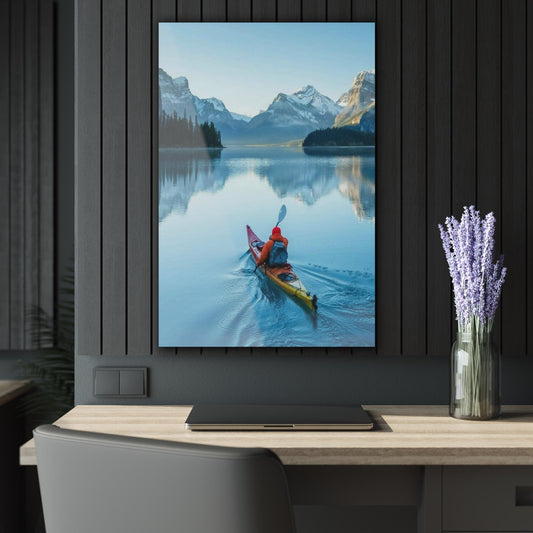 ColorFlow | Kayak Mountain Lake Metal Art Print | Adventure Landscape Artwork | Travel Decor | Nature Decor | Outdoor Art