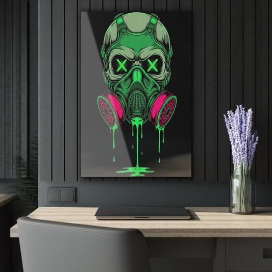 ColorFlow | Neon Gas Mask Skull Metal Art Print | Cyberpunk Skull Artwork | Street Style Decor | Gamer Room Decor | Dark Pop Art