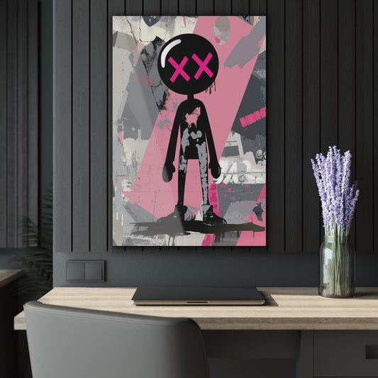 ColorFlow | Pink X Eyes Figure Metal Art Print | Graffiti Pop Artwork | Street Style Decor | Urban Room Decor | Modern Pop Decor