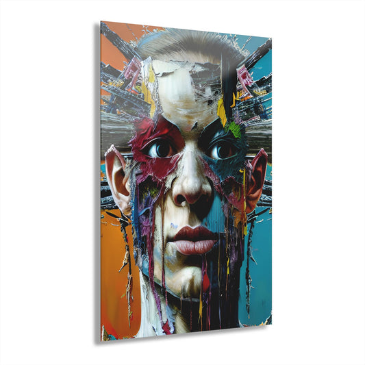 ColorFlow | Abstract Painted Face Metal Art Print | Surreal Portrait Artwork | Modern Expression Decor | Colorful Art | Contemporary Decor