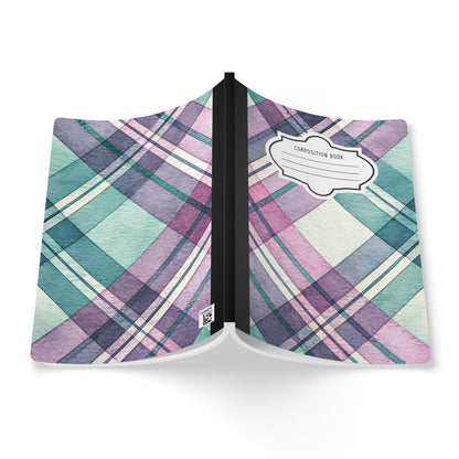 Pastel Plaid Composition Notebook | Watercolor Journal, College Ruled Stationery