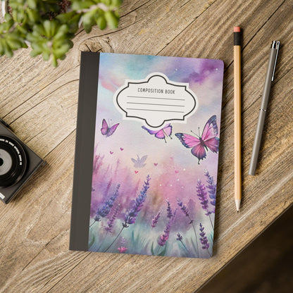 Lavender Butterfly Meadow Notebook | Pastel Sky Floral Journal (College Ruled)