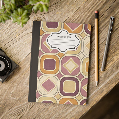 Retro Mod Composition Notebook | Vintage Geometric College Ruled Journal