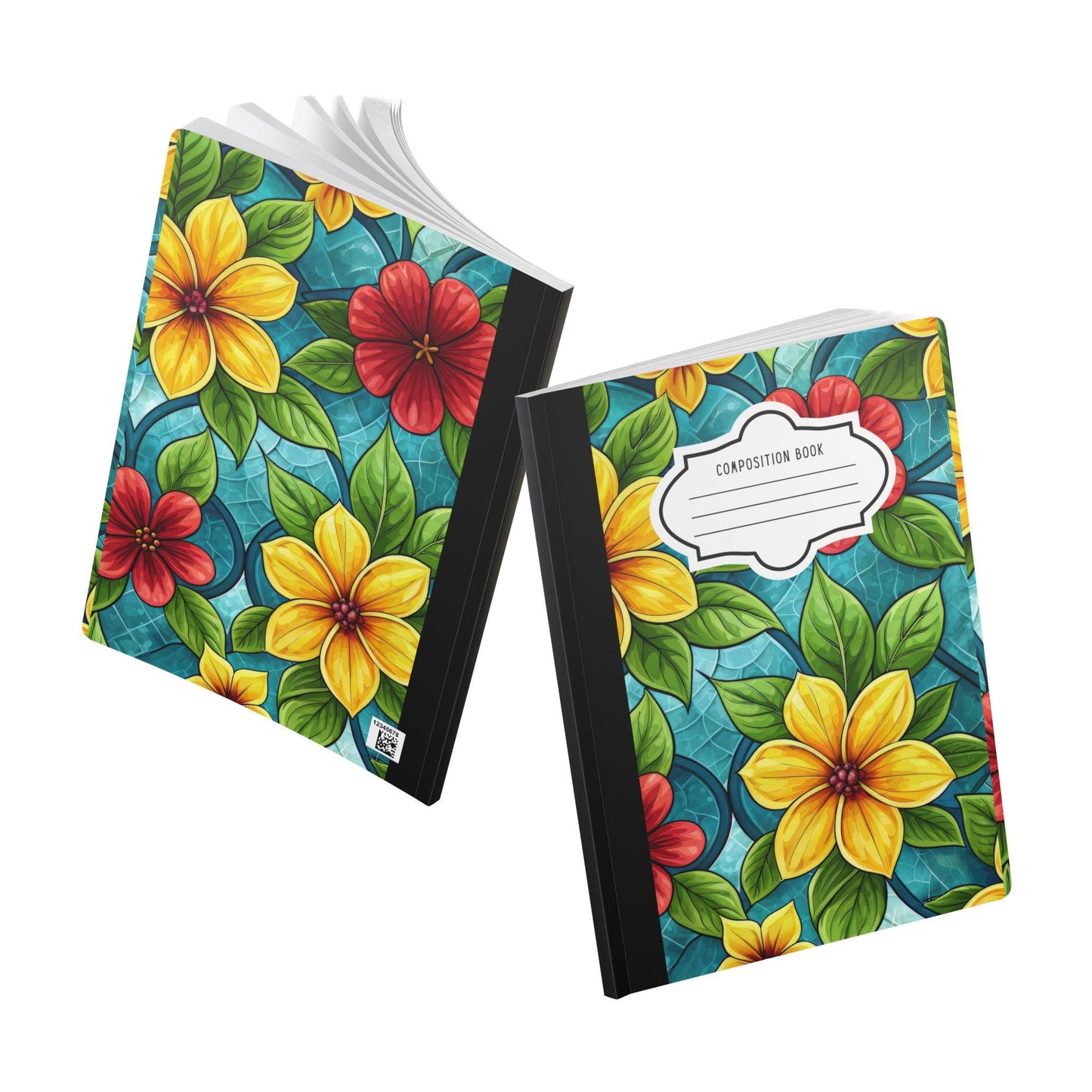 Aqua Blossom Garden Composition Notebook | Stained Glass Floral Journal for School