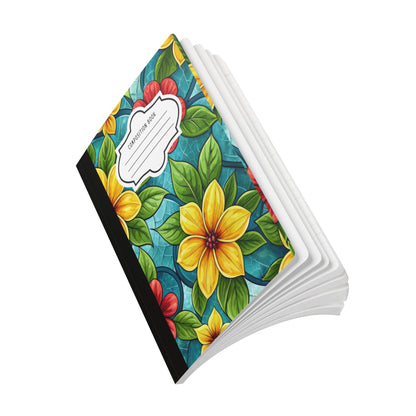 Aqua Blossom Garden Composition Notebook | Stained Glass Floral Journal for School