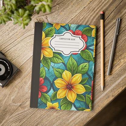 Aqua Blossom Garden Composition Notebook | Stained Glass Floral Journal for School