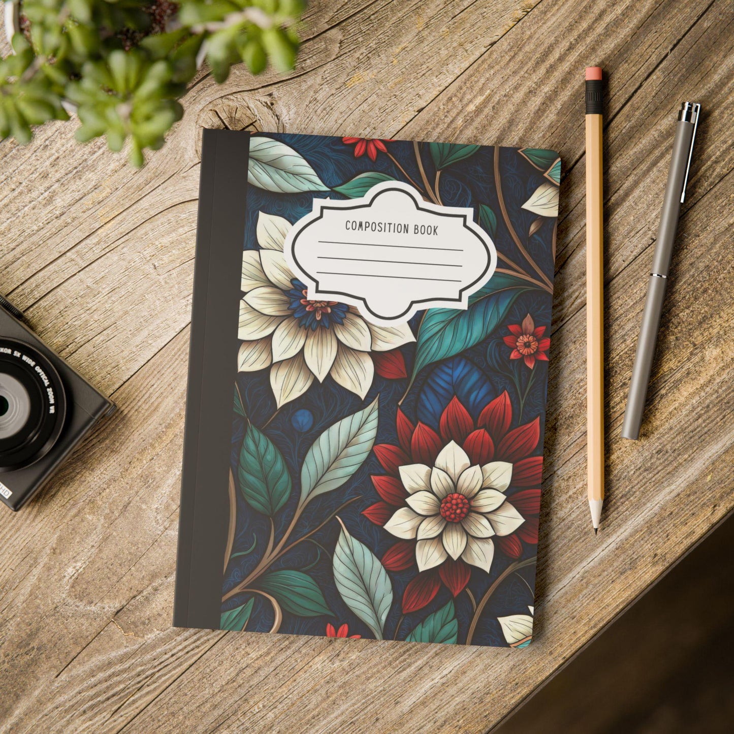 Midnight Elegance Floral Composition Notebook | Chic Botanical Art Journal