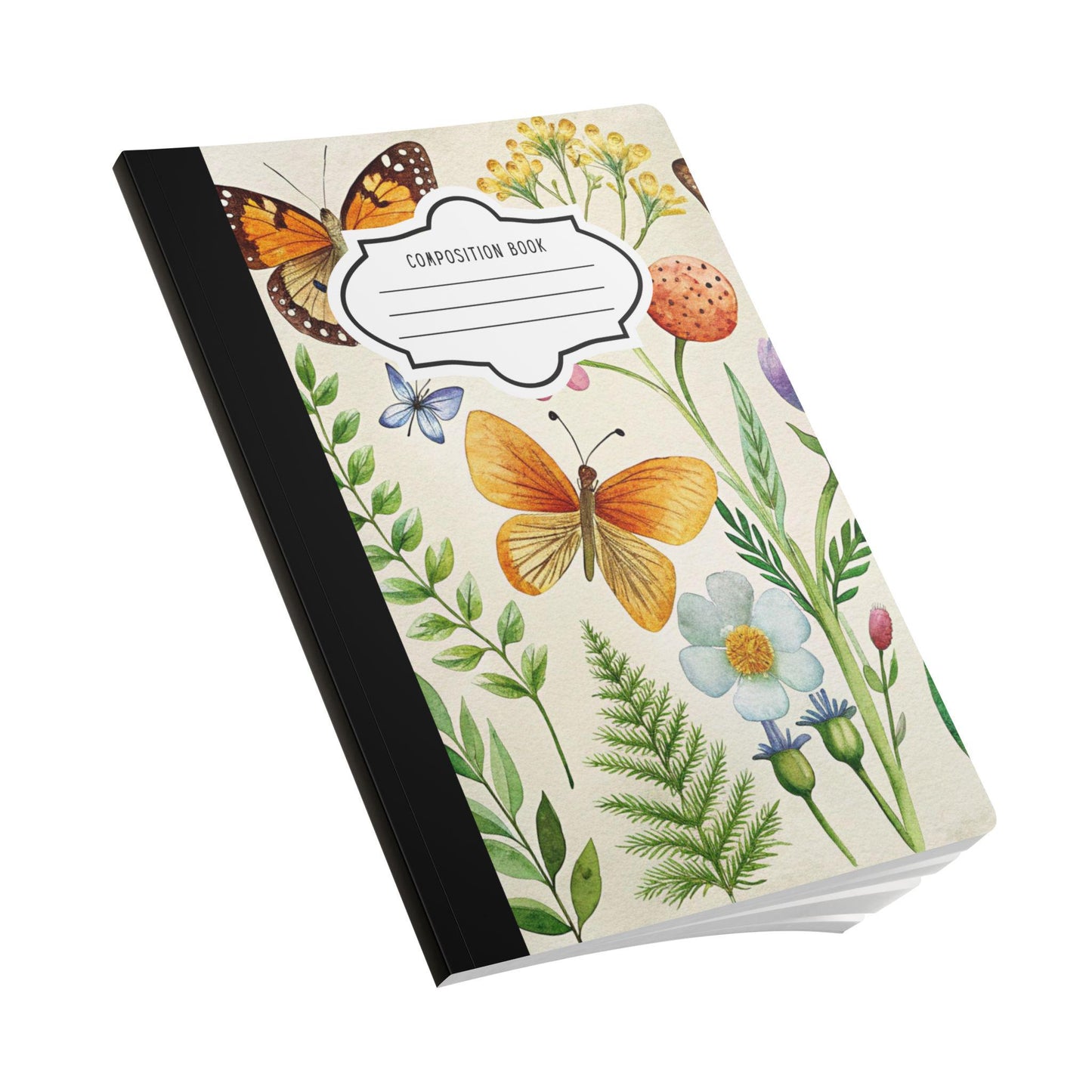 Golden Garden Butterfly Composition Notebook | Watercolor Floral Journal for Students Writers