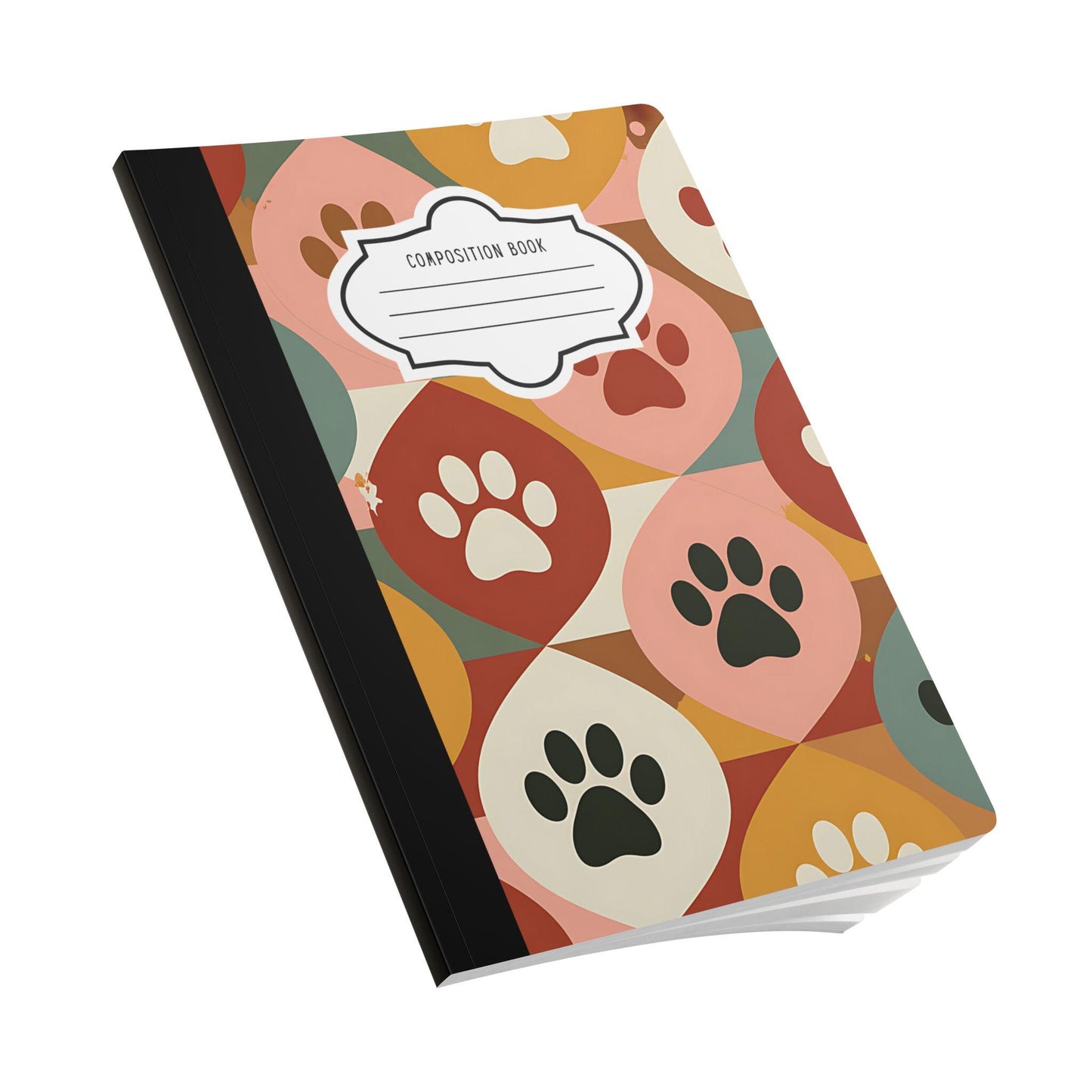 Retro Geometric Paw Print Composition Notebook | Mid-Century Style Stationery College Ruled Journal
