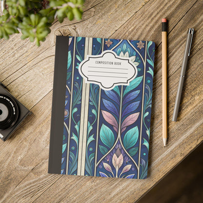 Stained Glass Floral Composition Notebook | Watercolor Botanical Journal, College-Ruled Pages