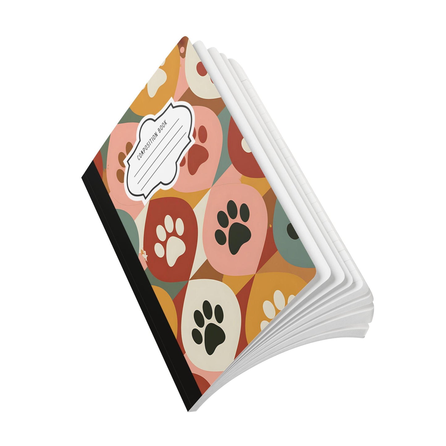 Retro Geometric Paw Print Composition Notebook | Mid-Century Style Stationery College Ruled Journal