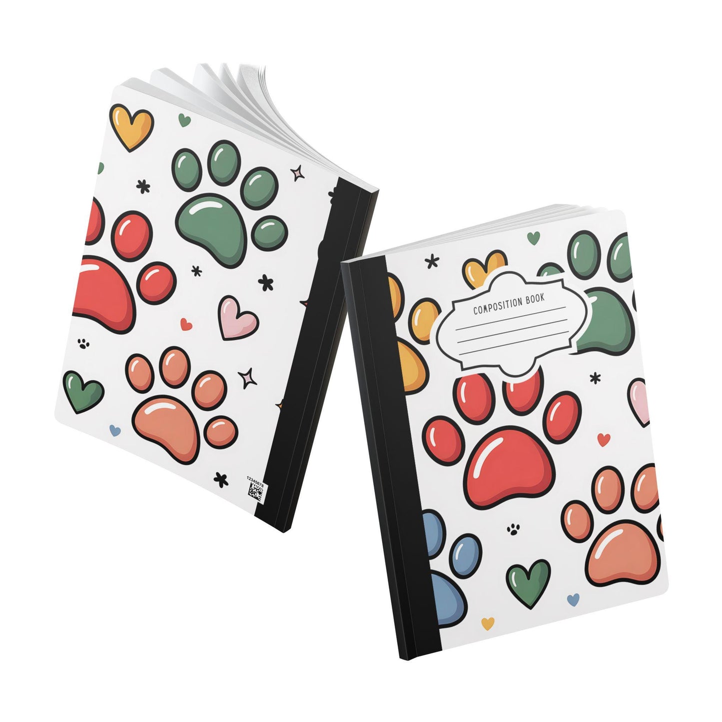 ColorFlow | Cute Paw Print Hearts Composition Notebook College Ruled Journal for Students Writing School Notes Journaling
