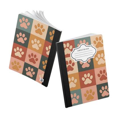 Retro Checker Paw Print Composition Notebook | College Ruled Journal for Students