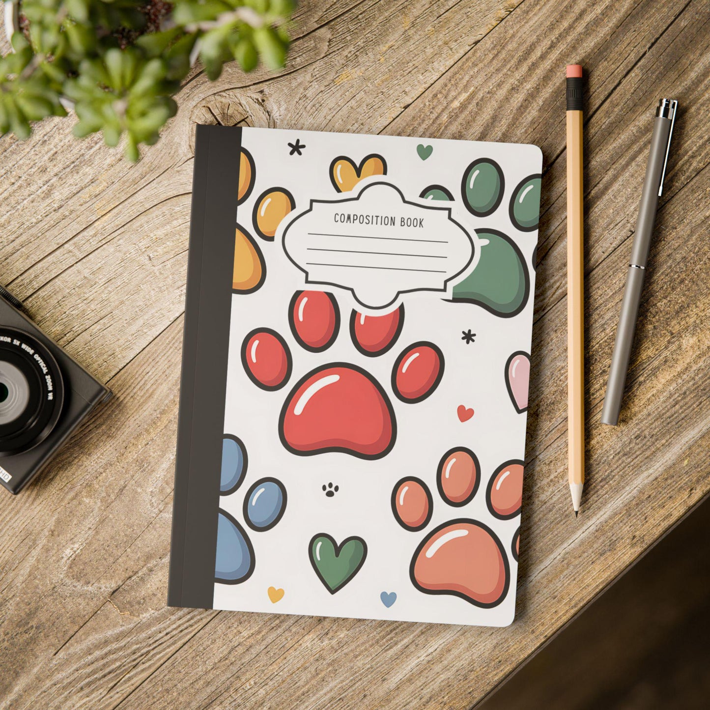 ColorFlow | Cute Paw Print Hearts Composition Notebook College Ruled Journal for Students Writing School Notes Journaling