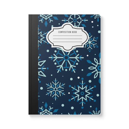 Dark Blue Snowflake Composition Notebook | College Ruled Journal for School, Office, Writing