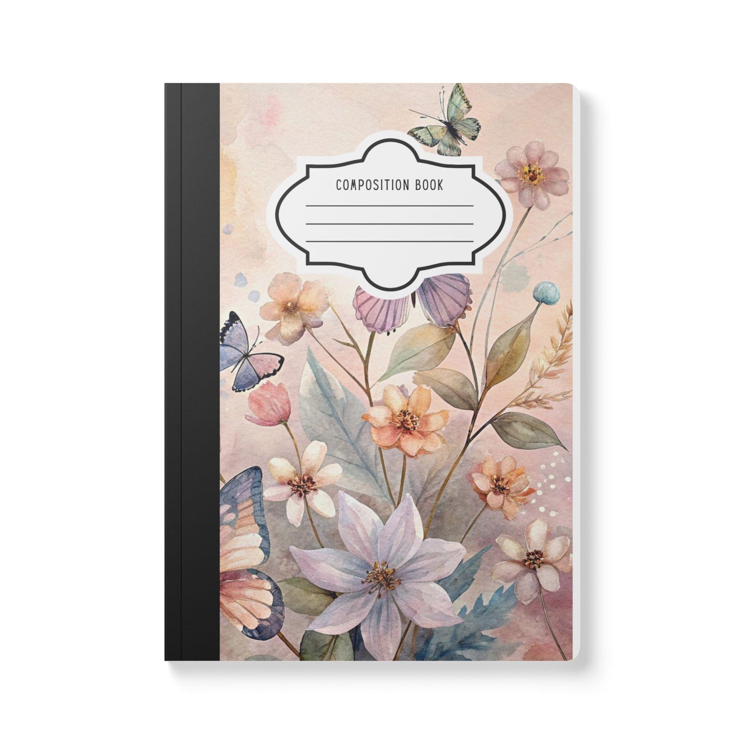 Pastel Blossom Butterfly Composition Notebook | Floral Watercolor Journal for School