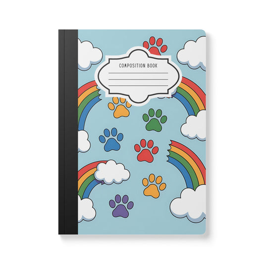 Rainbow Paw Print Cloud Composition Notebook | Pet Lover Journal, School Writing Supply