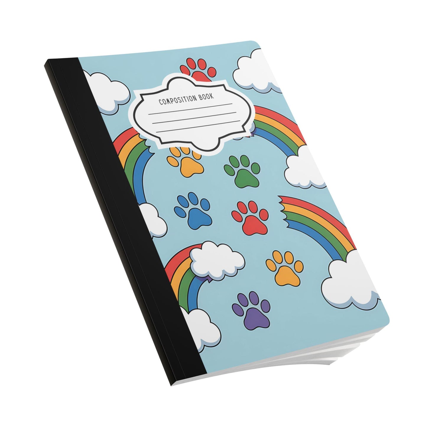 Rainbow Paw Print Cloud Composition Notebook | Pet Lover Journal, School Writing Supply