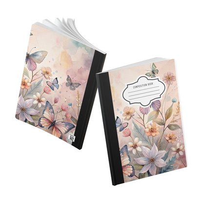 Pastel Blossom Butterfly Composition Notebook | Floral Watercolor Journal for School