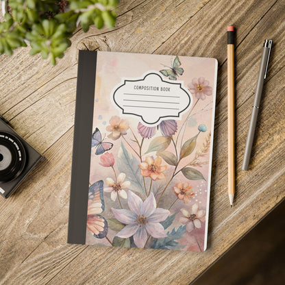 Pastel Blossom Butterfly Composition Notebook | Floral Watercolor Journal for School