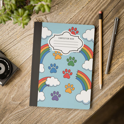 Rainbow Paw Print Cloud Composition Notebook | Pet Lover Journal, School Writing Supply