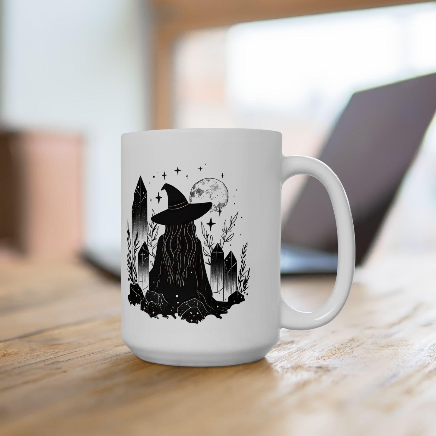 Witch Moon Ceramic Mug | Mystical Crystal Art Coffee Cup (15 oz)