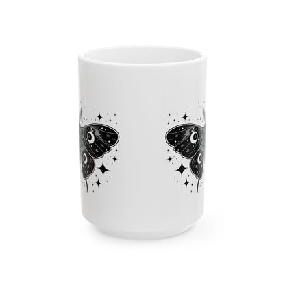 Celestial Moth Ceramic Mug | Cosmic Luna Moth Coffee Cup (15 oz)