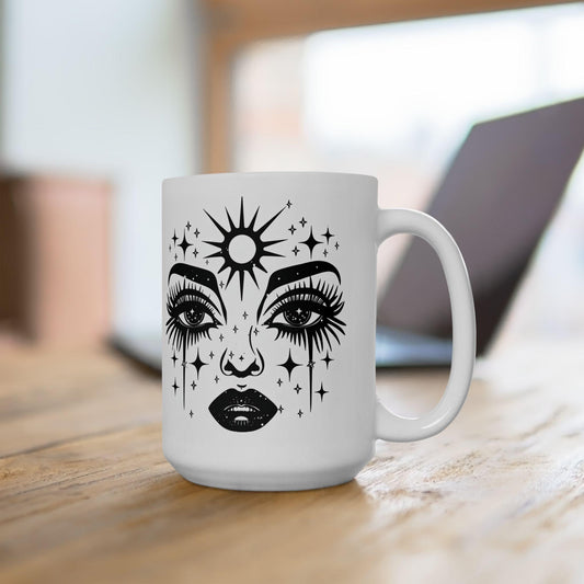 Celestial Goddess Mug | Cosmic Eyes 15oz Ceramic Coffee Cup (Witchy Astrology Art)