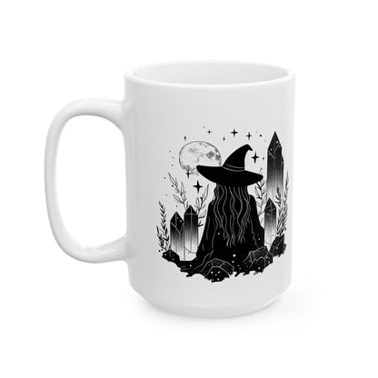 Witch Moon Ceramic Mug | Mystical Crystal Art Coffee Cup (15 oz)