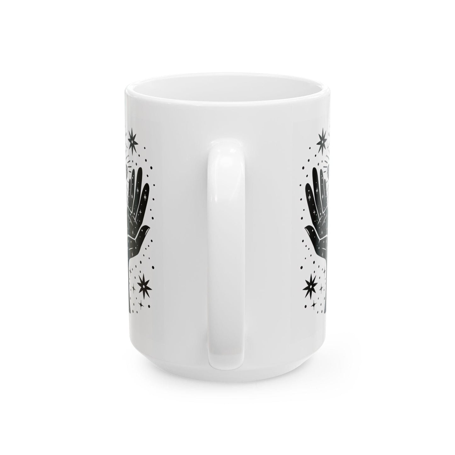Celestial Moth Hands Ceramic Mug | Cosmic Spiritual Coffee Cup (15 oz)