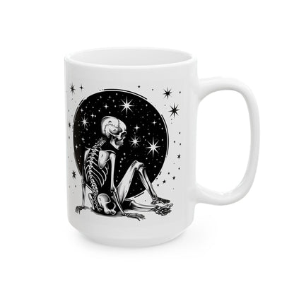 Starlit Skeleton Ceramic Mug | Gothic Celestial Coffee Cup (15 oz)