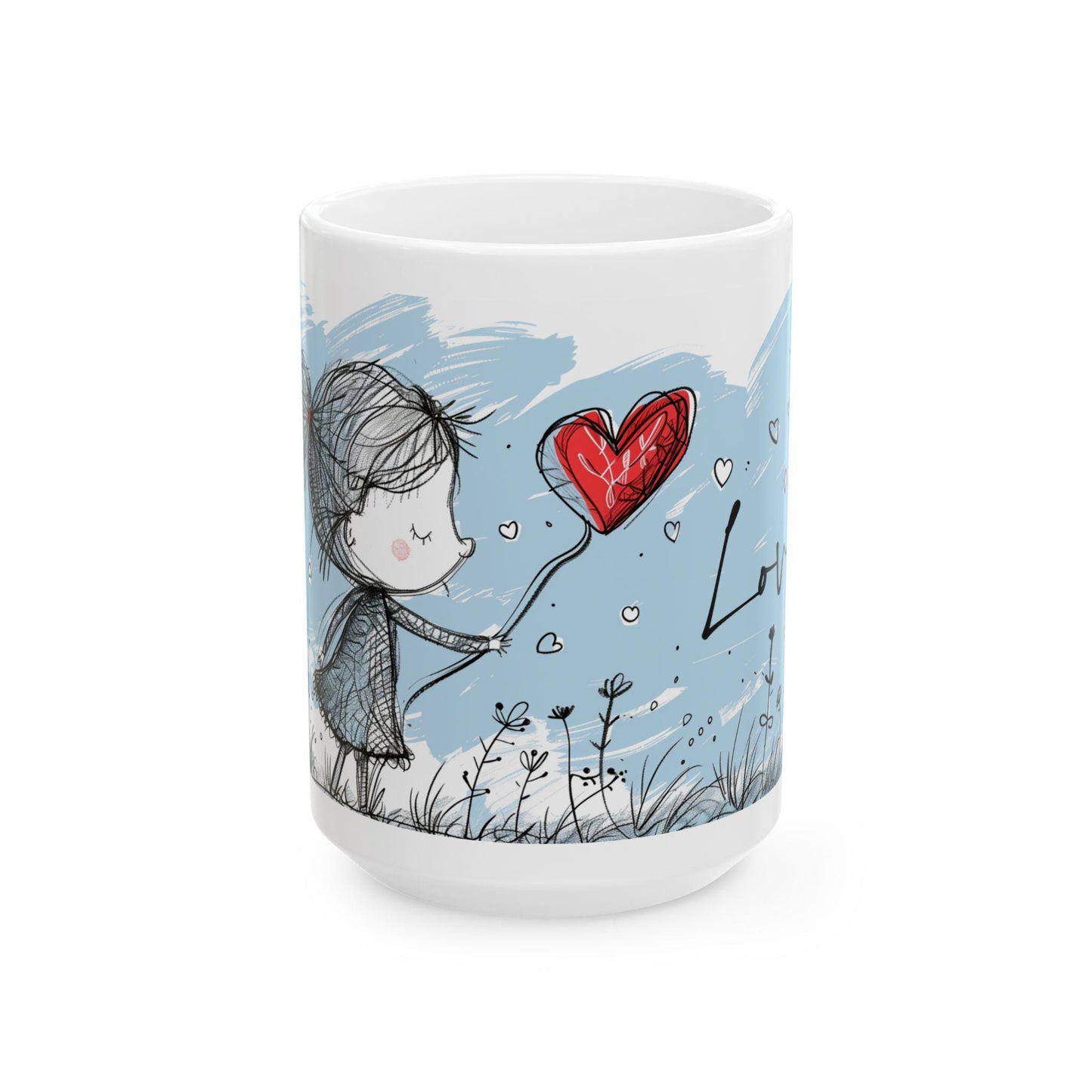ColorFlow Ceramic Mug | Whimsical Girl Art, 15oz Coffee Cup