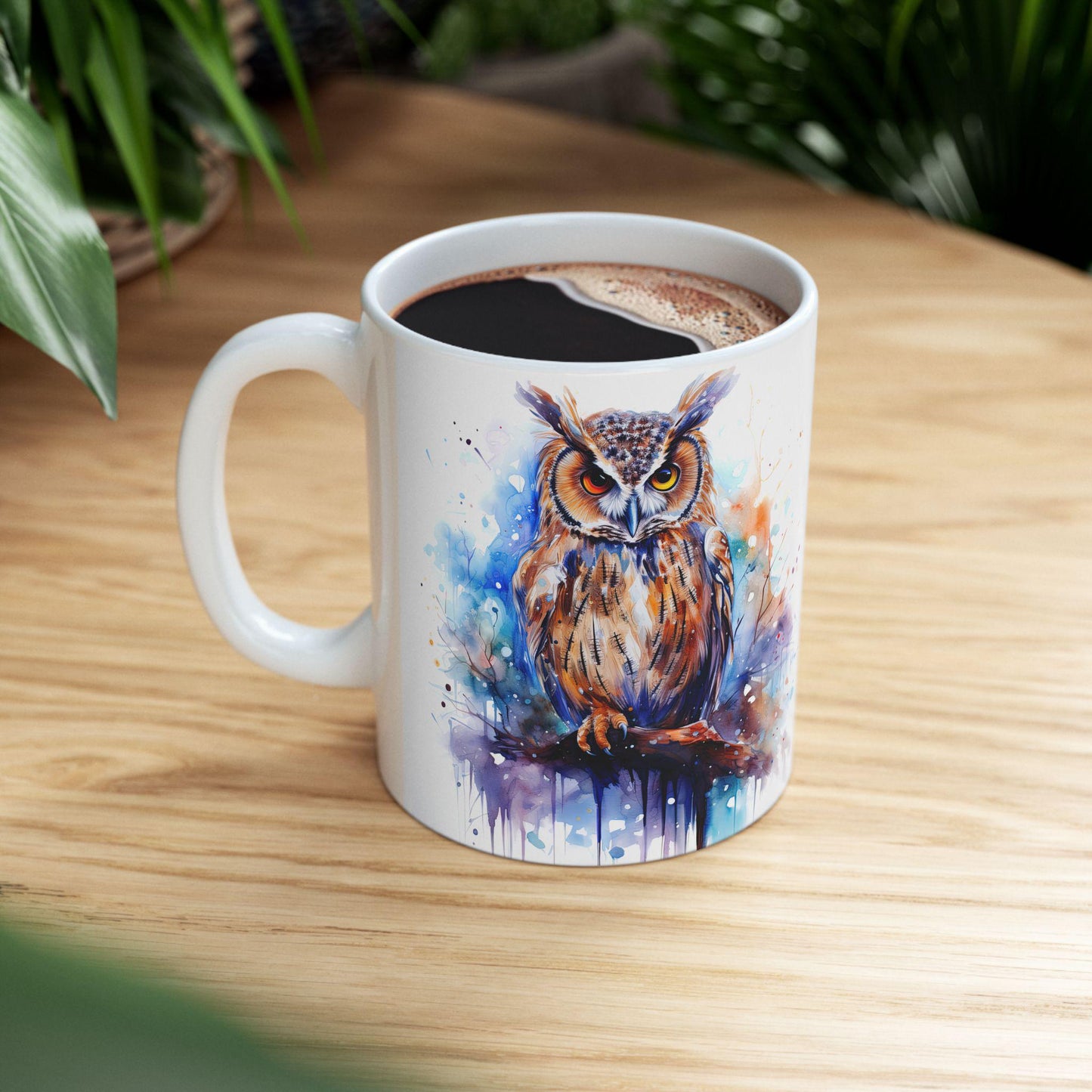 Watercolor Owl Mug | Autumn Forest Ceramic Coffee Cup (15oz)