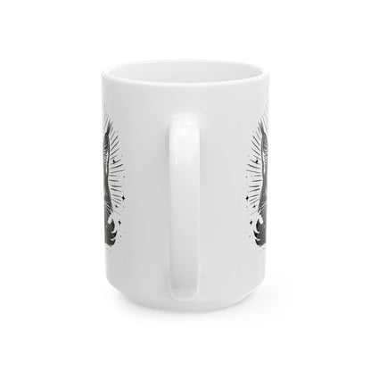 Cosmic Cat Mug | Celestial Feline 15oz Ceramic Coffee Cup | Witchy Black Cat Art