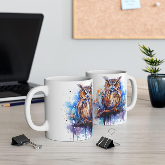 Watercolor Owl Mug | Autumn Forest Ceramic Coffee Cup (15oz)