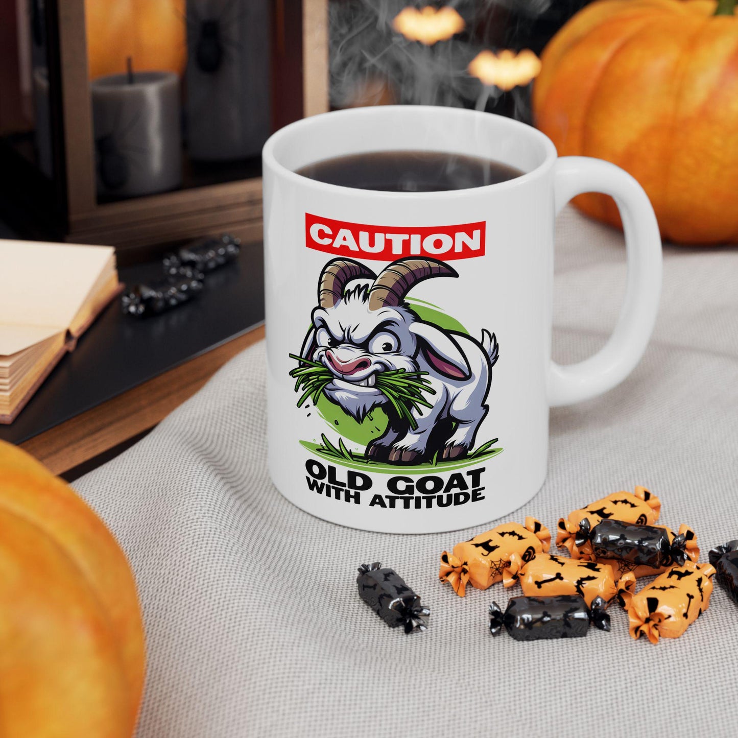 Caution Goat Mug | Funny Animal Coffee Cup | 15oz Ceramic Mug