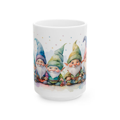 ColorFlow Gnome Friends Mug | Whimsical Watercolor Ceramic Coffee Cup