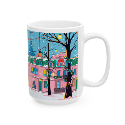 Christmas Village Mug | Festive City Street Ceramic Coffee Cup (15 oz)