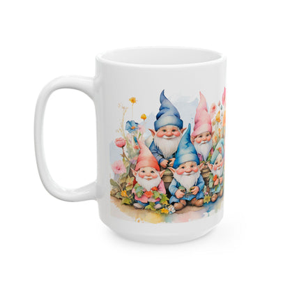 Garden Gnome Mug | Whimsical Floral Ceramic Coffee Cup | 15oz Capacity