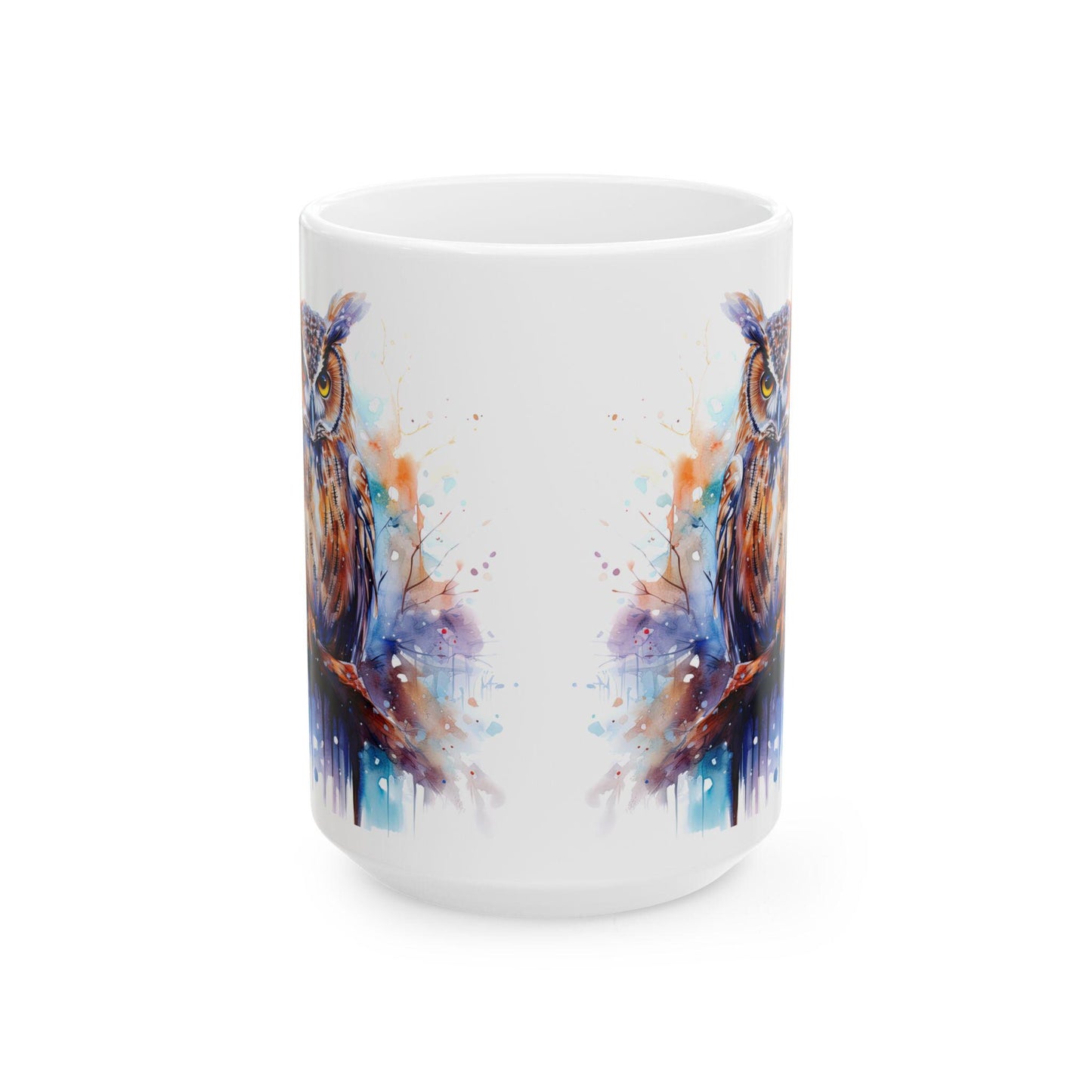 Watercolor Owl Mug | Autumn Forest Ceramic Coffee Cup (15oz)