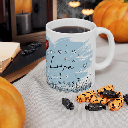 ColorFlow Ceramic Mug | Whimsical Girl Art, 15oz Coffee Cup