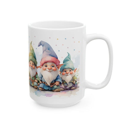ColorFlow Gnome Friends Mug | Whimsical Watercolor Ceramic Coffee Cup