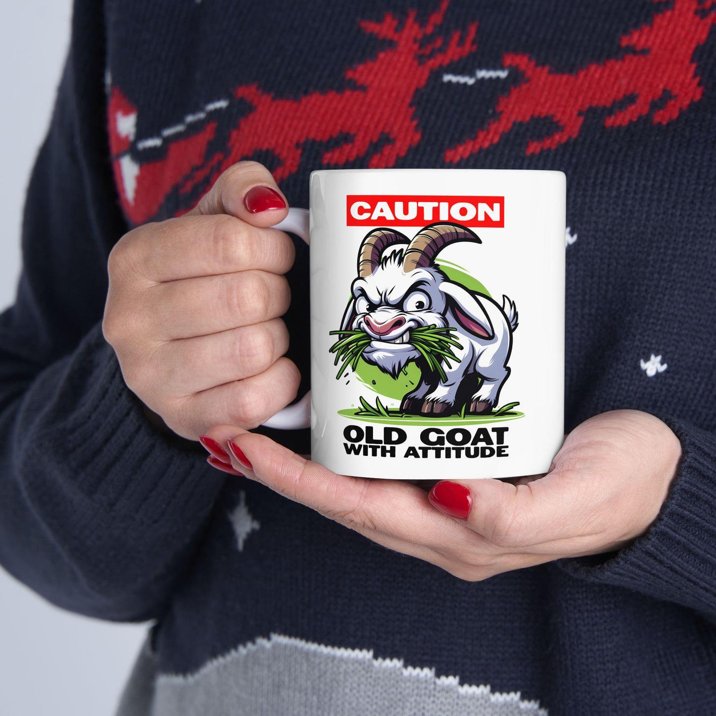 Caution Goat Mug | Funny Animal Coffee Cup | 15oz Ceramic Mug