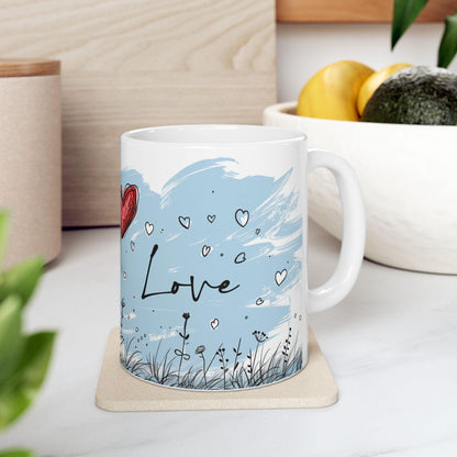 ColorFlow Ceramic Mug | Whimsical Girl Art, 15oz Coffee Cup