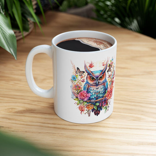 Mystic Owl Ceramic Mug | Vibrant Floral Coffee Cup (15 oz)