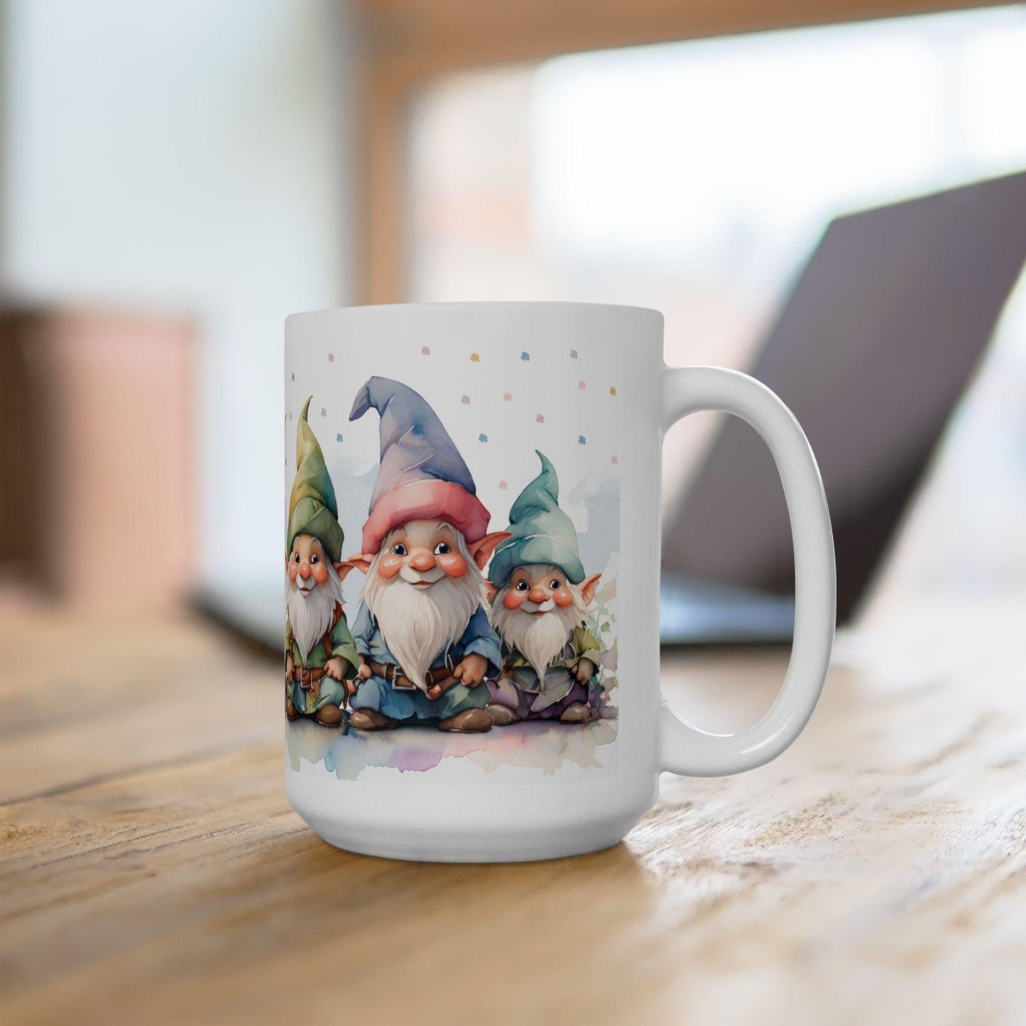 ColorFlow Gnome Friends Mug | Whimsical Watercolor Ceramic Coffee Cup