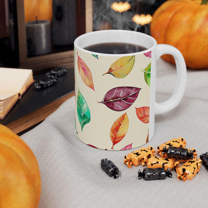 Watercolor Autumn Leaves Mug | 15oz Ceramic Coffee Cup (Seasonal Gift)