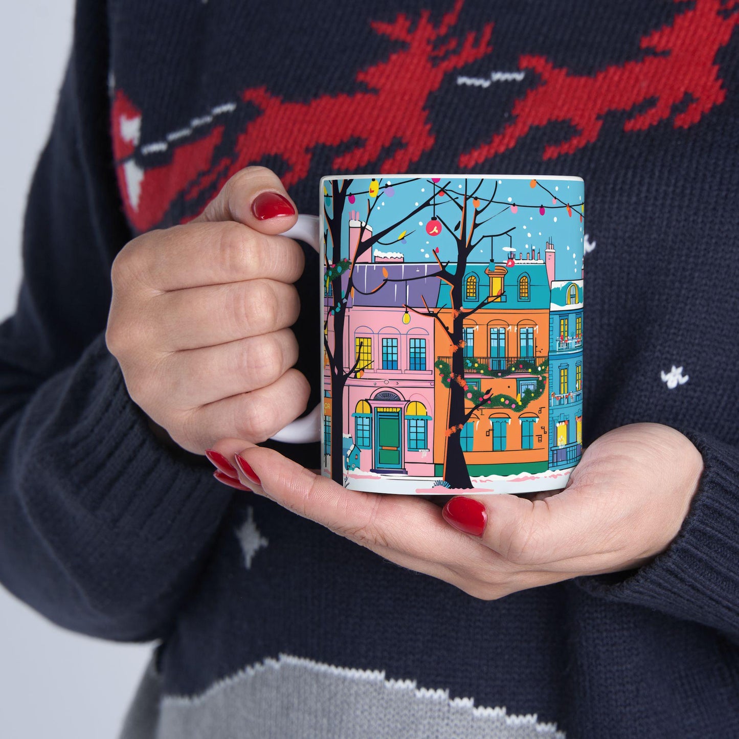 Christmas Village Mug | Festive City Street Ceramic Coffee Cup (15 oz)