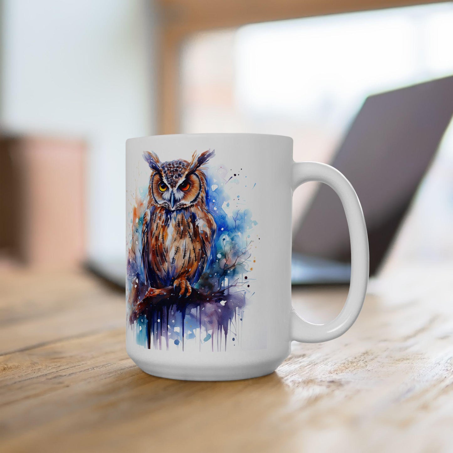Watercolor Owl Mug | Autumn Forest Ceramic Coffee Cup (15oz)